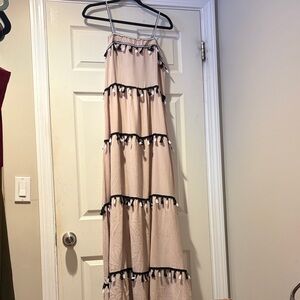 SHEIN Tiered Maxi Dress with Black & White Tassel Trim in Tan M